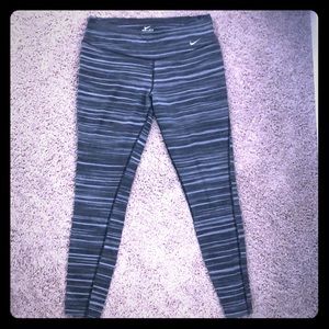 Nike Dri-Fit Grey Striped Running Tights Sz L